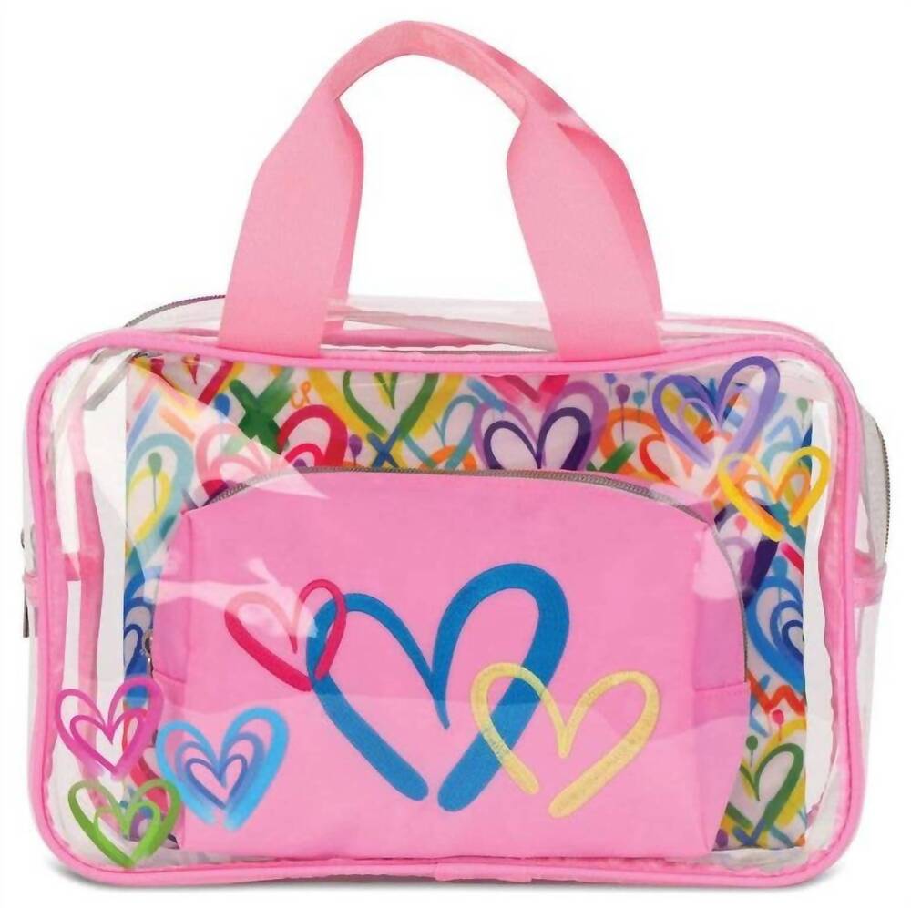 NEW ISCREAM women's corey paige hearts cosmetic bag trio in pink